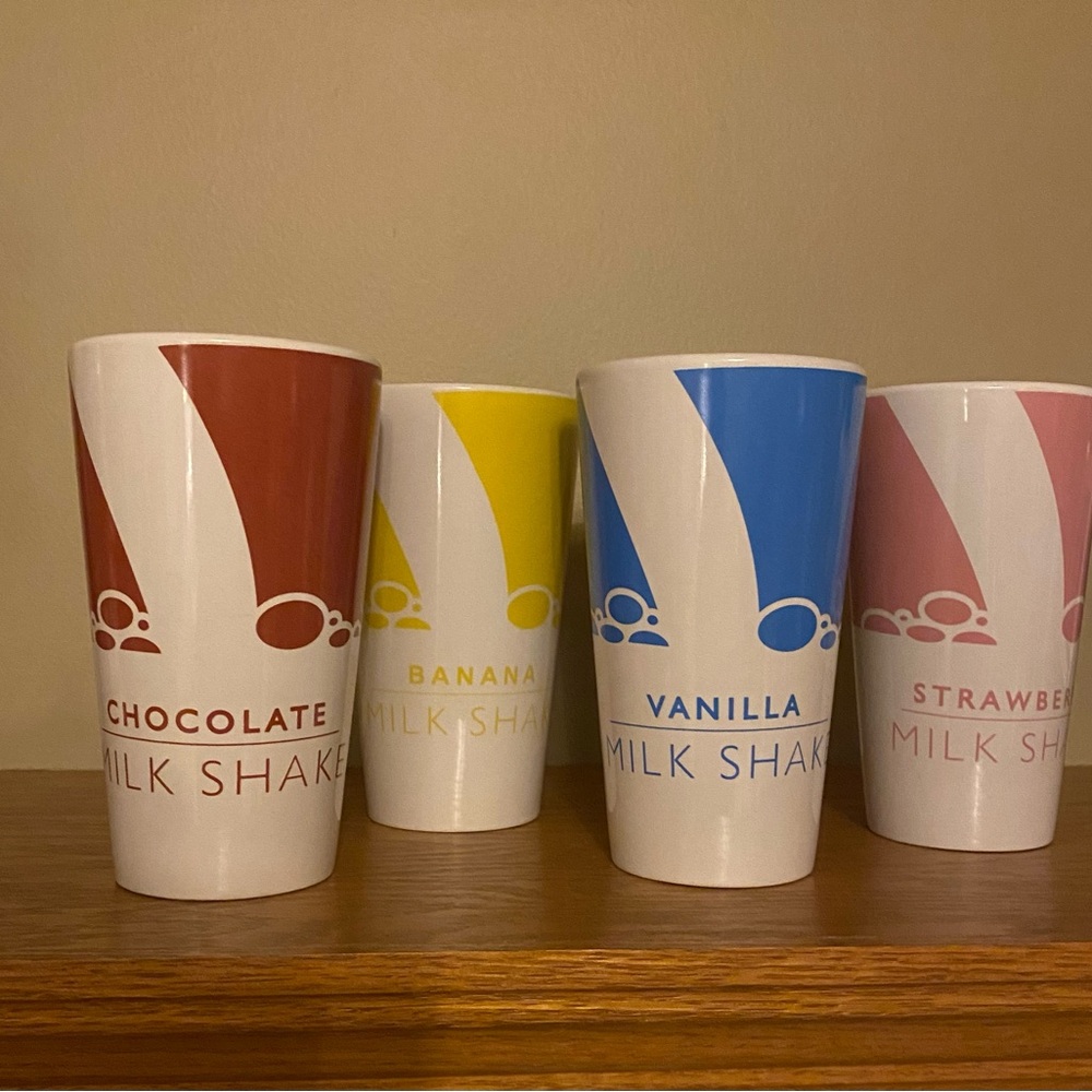 Colorful Milkshake Tumblers Set of 4 Ceramic Retro Summer Ice Cream Social